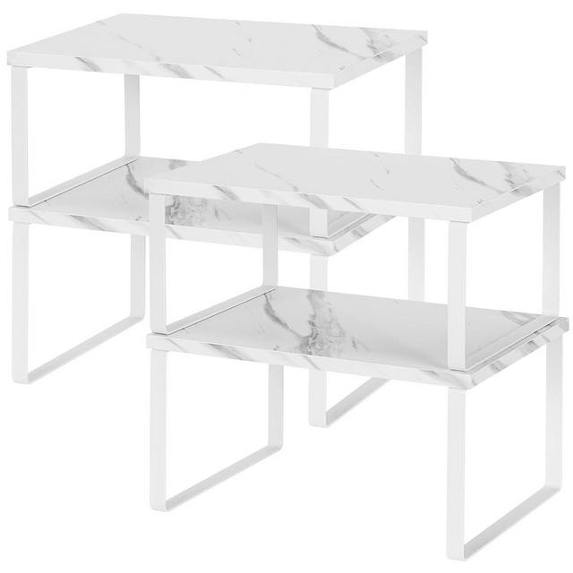 NEX Kitchen Counter Shelf, Stackable Cabinet Shelf Organizers Expandable Countertop Shelf for Pantry - Set of 4 - White
