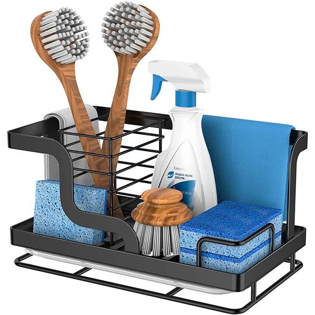 Sink Caddy Sponge Holder,VVHAOS Kitchen Sink Organizer for Dish Rag Soap Brush,Dishcloth Holder with Drain Pan 304 Stainless Steel