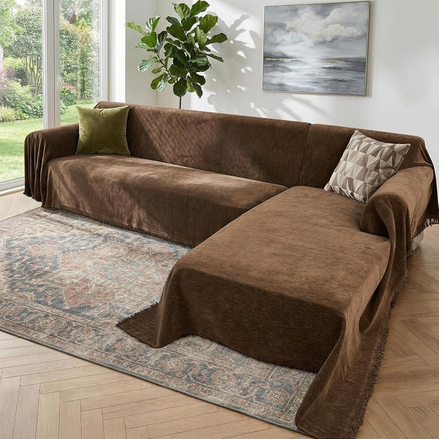 Houmiggle Sectional Couch Covers, 2 Pieces Washable L Shaped Couch Covers Sofa Blanket for Dogs Pet Friendly Sectional Sofa Slipcovers Furniture Covers,71"x 118"+ 71"x 118",(XX-Large,Coffee)