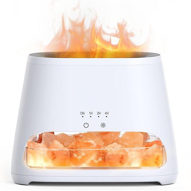 SALKING 2-in-1 Himalayan Salt Lamp & Ultrasonic Essential Oil Diffuser, Aromatherapy Diffuser Cool Mist Humidifier, Original Salt Therapy Lamp, 100% Pure Himalayan Salt, Ambient Glow, 150ml (White)