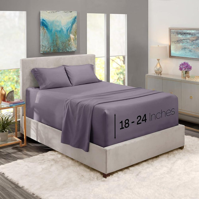 Nestl King Size Sheet Set, 4 Piece Extra Deep Pocket (18-24 inches), Microfiber, Hotel Luxury, Soft, Breathable, Wrinkle-Free, Easy to Care, Grayish Purple