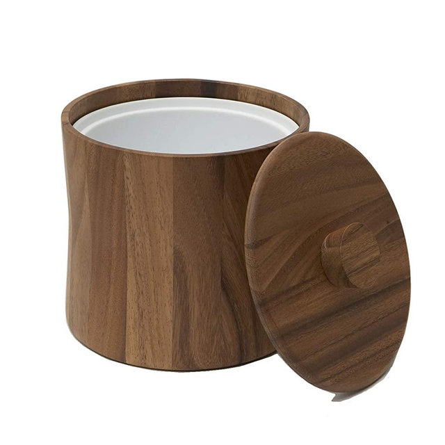 Woodard & Charles Acacia Wood Ice Bucket, 7-Inch, 7" x 7 1/2" - 2 Quarts