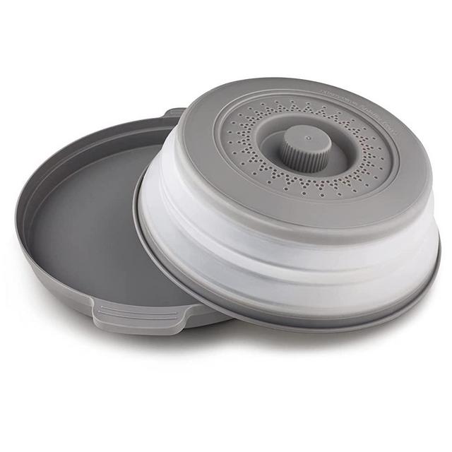 Microwave Splatter Cover with Plate Tray Set Microwave Cover for Food BPA Free 10.6 Inch Lid Microwave Splatter Guard Fit More Plates（Gray）