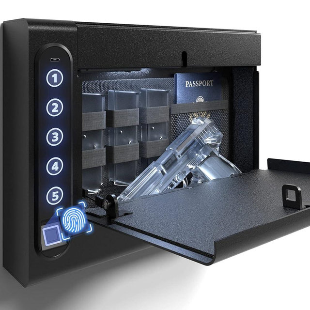 XDeer Wall Gun Safe, Biometric Gun Safes for Pistols, Quick-Access Handgun Safe with Fingerprint & Digital Key Pad, Pistol Safe for Home, Up to 1 Full-size pistol
