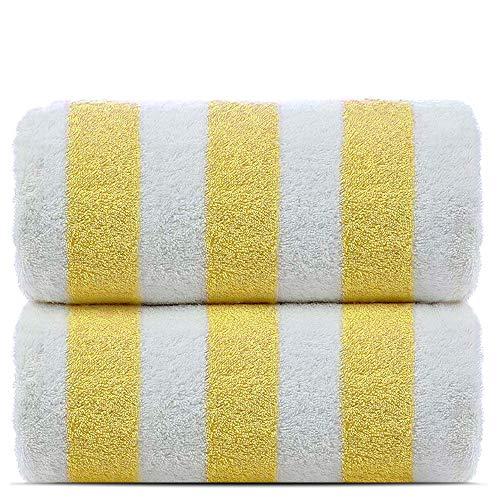 Towel Bazaar 100% Turkish Cotton Cabana Striped Pool/Beach 30'' by 60'' Large Towels (Yellow)