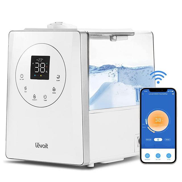 LEVOIT Humidifiers for Bedroom Large Room Home, Smart Wifi Alexa Control, 6L Top Fill Warm and Cool Mist for Whole House, Essential Oil, Customized Humidity, Sleep Mode, Timer, Ultra Quiet, White