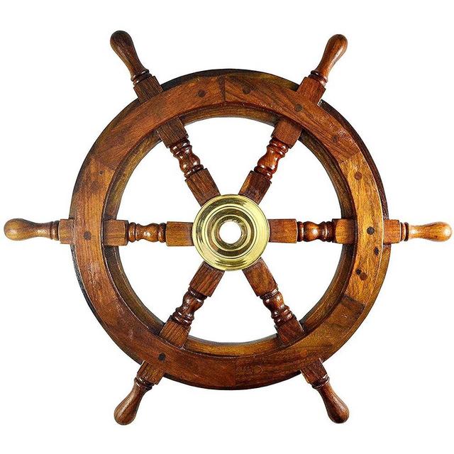 Nautical Specials Nautical Sheesham Wood Ship Wheel with Brass Center Home Decoration Gifts (12"), Inch