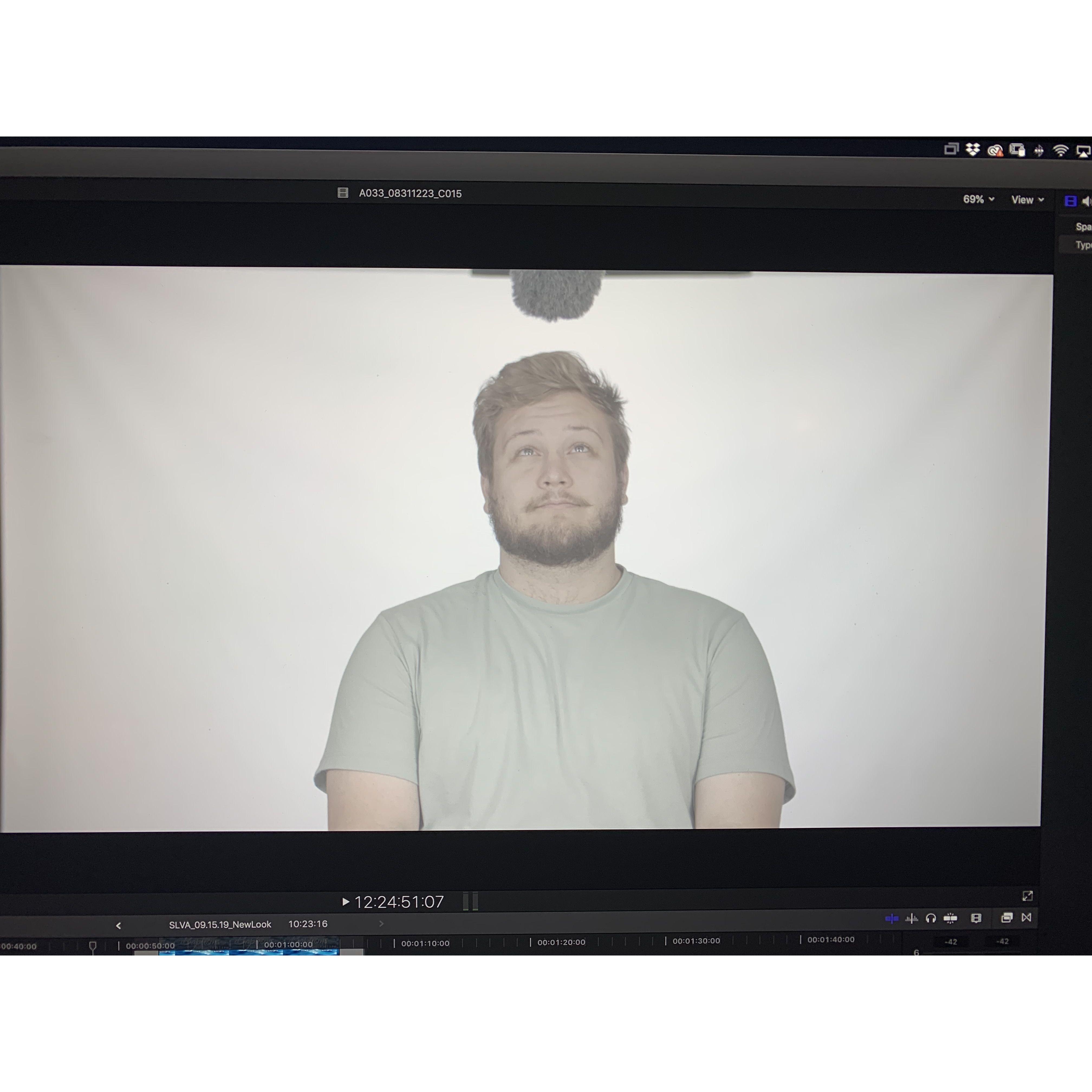 Me recording Zach doing our church's weekly video announcements in our video studio when we first started hanging out