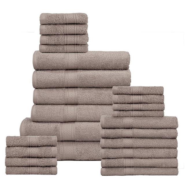 HILLFAIR 24 Piece Bath Towels Set for Bathroom- 100% Cotton 24 PC Bulk Pack Hotel Spa Towel Set- 2 XXL Oversized Big Towels, 4 Bath Towels, 6 Hand Towels, 4 Fingertip Towels, 8 Washcloths: Taupe