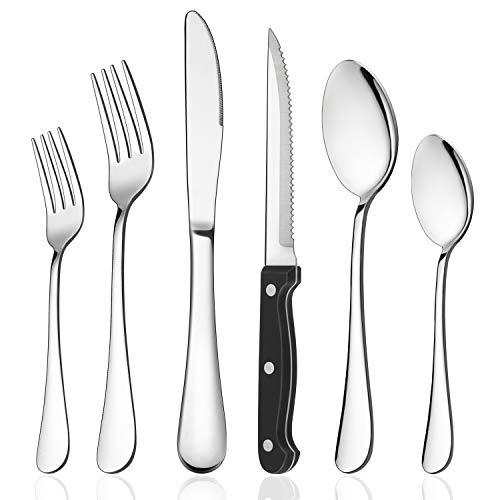 LIANYU 72-Piece Silverware Set with Steak Knives, Stainless Steel Flatware Cutlery for 12, Modern Eating Utensil Tableware for Kitchen Restaurant Hotel, Dishwasher Safe
