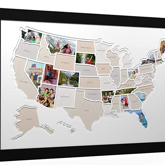 Thunder Bunny Labs 50 States USA Photo Map - Frame Optional - Made in America (White, Black Frame)