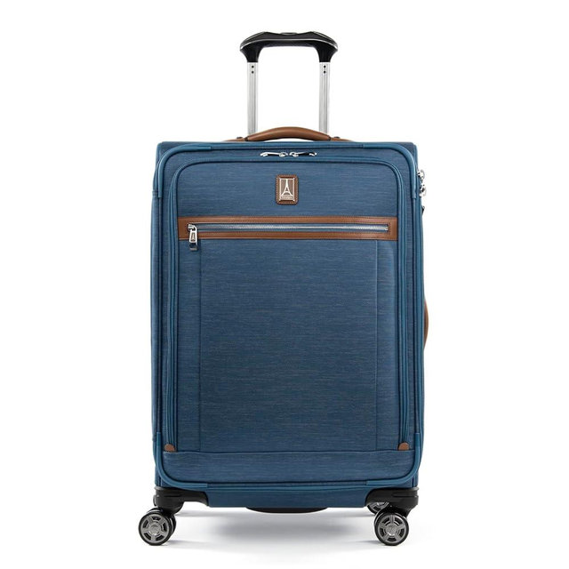 Travelpro Platinum Elite Softside Expandable Checked Luggage, 8 Wheel Spinner Suitcase, TSA Lock, Men and Women, Coastal Blue, Checked Medium 25-Inch