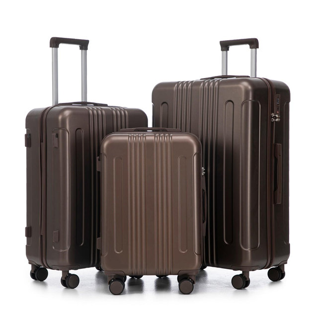 GDFStudio Travion 3-Piece Luggage Set ABS Hardshell Suitcases with Spinner Wheels, Brown