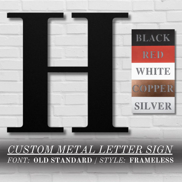 Personalized Metal Letter Sign | Old Standard | Custom Frameless Initial Monogram | Metal Initial Wall Art | Outdoor Metal Initial Sign