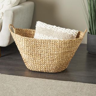 Seagrass Large Woven Storage Basket with Ring Handles