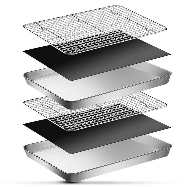 EMDMAK 6 Piece Baking Sheets with Cooling Rack Set,16 x 12 x 1 Inch Stainless Steel Cookie Sheet and Wire Rack & Baking Mat for Baking,Dishwasher Safe
