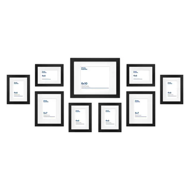 Simply Essential™ Gallery 9-Piece Matted Wood Picture Frame Set in Black