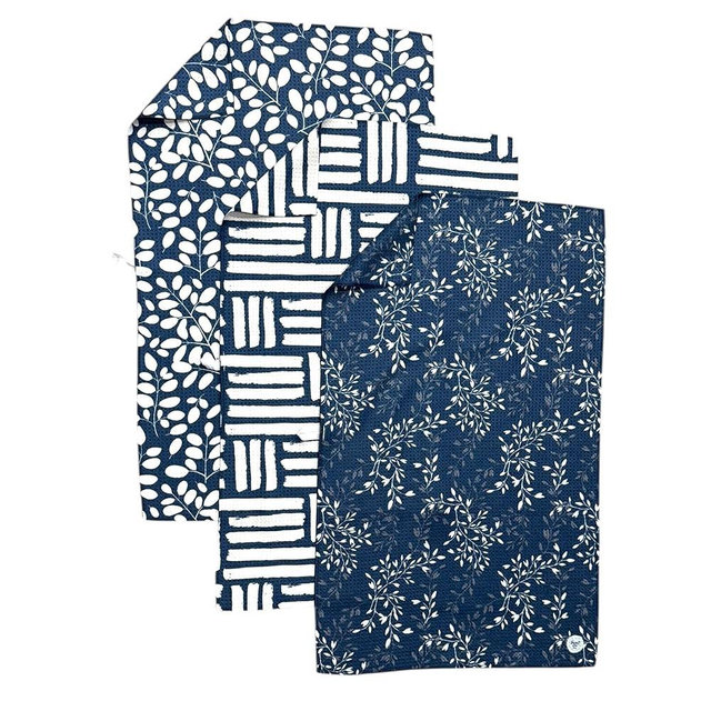 Desert Aqua || 3 Pack|| Kitchen Towels || Dish Towels || Tea Towels || Highly Absorbent || Hanging Loop || Dish Cloths || Modern || Designer Prints (Navy/tan)