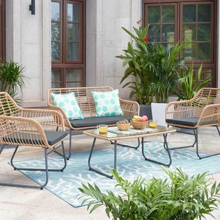 Antibes Steel Rattan 4-Piece Patio Conversation Set