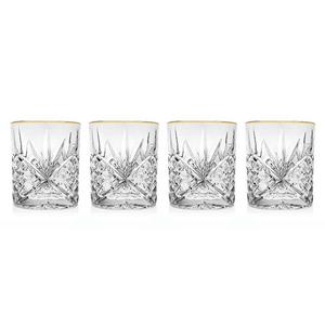 Godinger Dublin 4-Piece Gold-Rimmed Handcrafted Crystal Double Old Fashioned Glass Set
