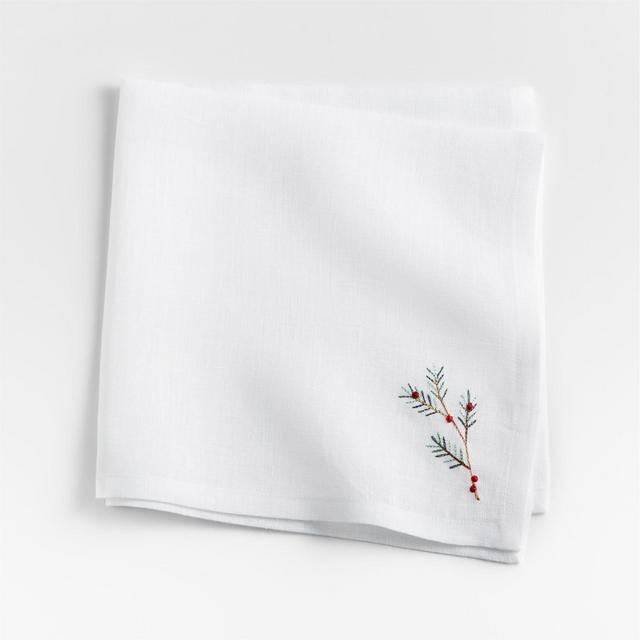 Embroidered Holly Sprig Napkin