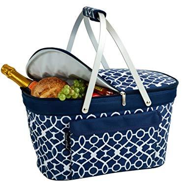 Picnic at Ascot Patented Insulated Folding Collapsible Picnic Basket Cooler- Trellis Blue- Designed & Quality Checked in USA