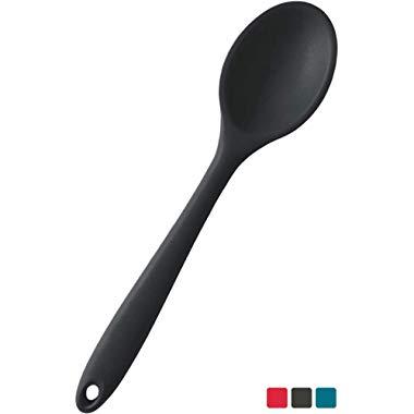 StarPack Premium Silicone Mixing Spoon - High Heat Resistant to 600°F, Hygienic One Piece Design Cooking Utensil for Mixing & Serving (Gray Black)