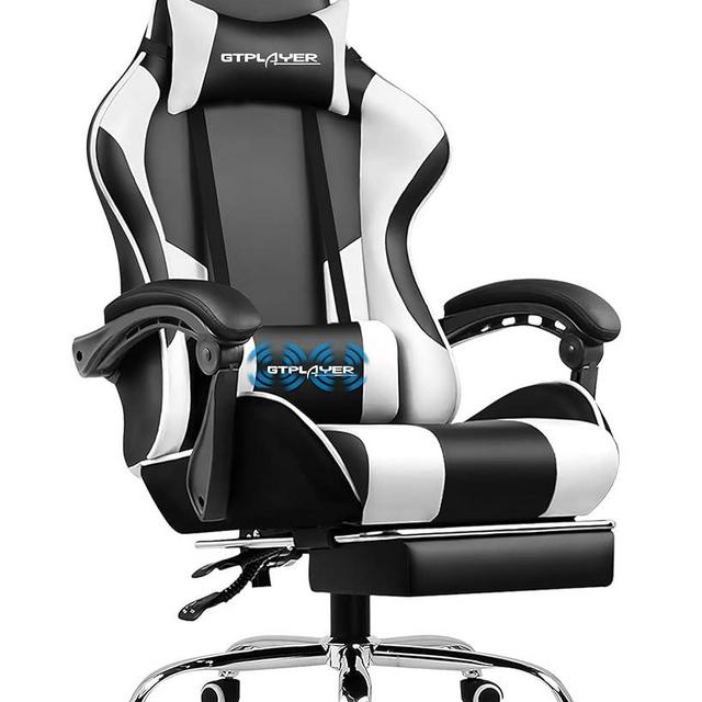 GTPLAYER Gaming Chair, Computer Chair with Footrest and Lumbar Support, Height Adjustable Game Chair with 360°-Swivel Seat and Headrest and for Office or Gaming (Snow White)