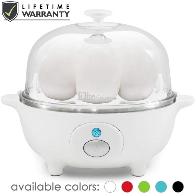 Maxi-Matic EGC-007 Easy Electric Egg Poacher, Omelet, Scrambled, Soft, Medium, Hard-Boiled Boiler Cooker with Auto Shut-Off and Buzzer, Measuring Cup Included, BPA Free, 7 Capacity, White