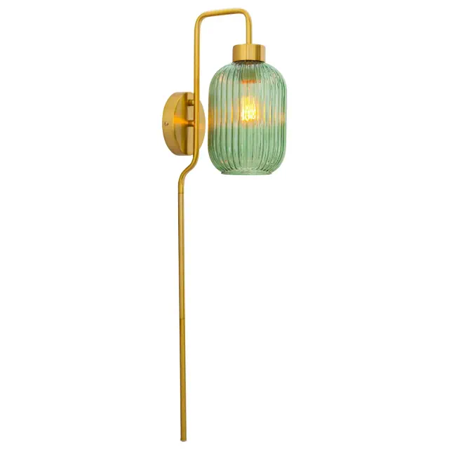 32" Otto Retro Wall Sconce Green - River of Goods: Brushed Gold-Finish, LED Compatible, UL Listed