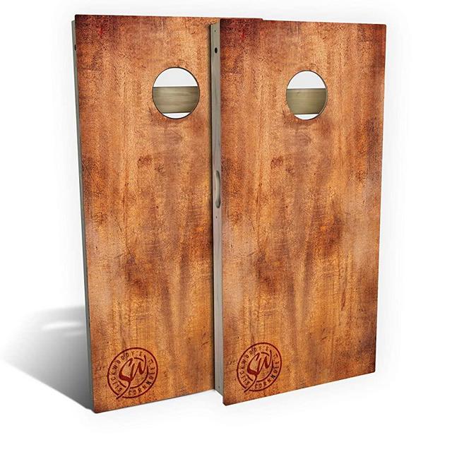 Slick Woody’S Burnt Wood Cornhole Set with 8 Cornhole Bags, Baltic Birch Plywood Tops for The Smoothest Flattest Playing Surface, Retractable Legs and Back Bounce Brace