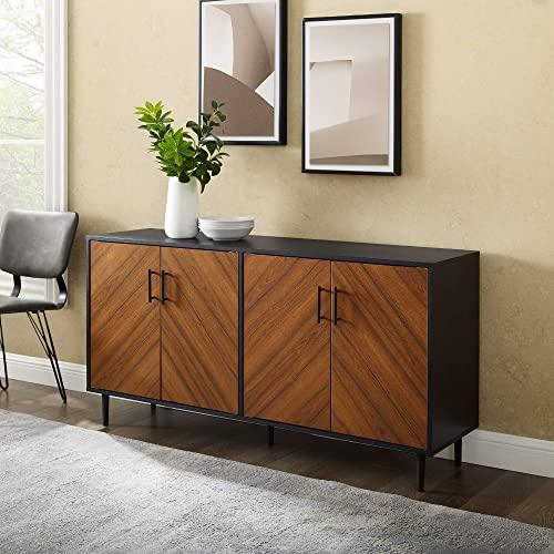 Walker Edison Caye Modern 4 Door Bookmatch Buffet, 58 Inch, Ash Brown/Black