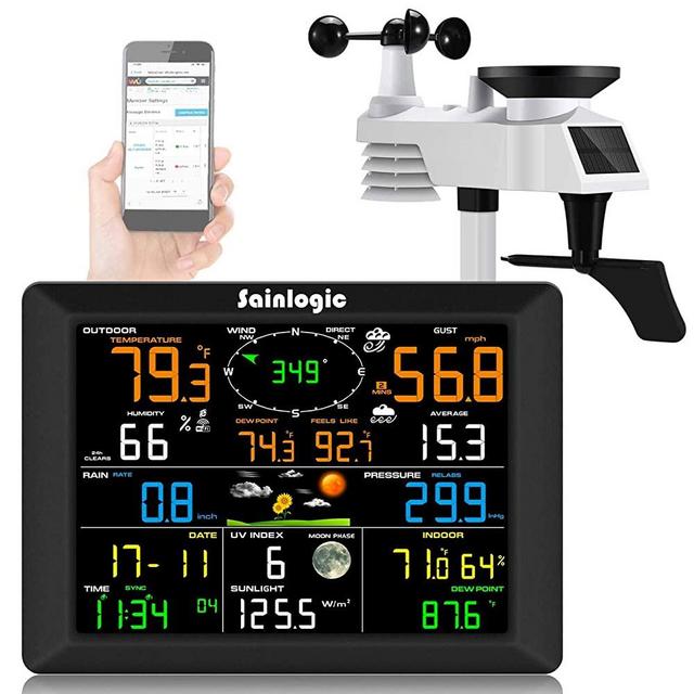 Sainlogic Professional WiFi Weather Station, Internet Wireless Weather Station with Outdoor Sensor, Rain Gauge, Weather Forecast, Wind Gauge, Wunderground