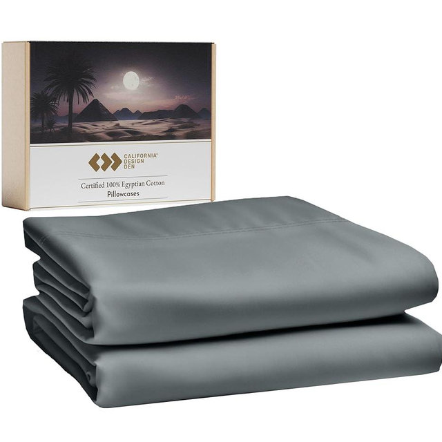 Luxury 100% Egyptian Cotton King Pillow Cases Set of 2, Pillow Cases King, Sateen Weave, Soft, Breathable & Cooling Grey Pillow Cases to fit King Size Pillows