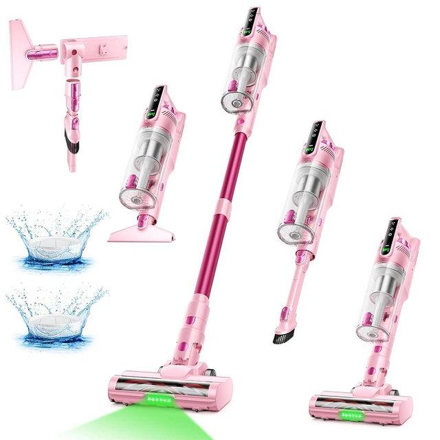 Trucozie Cordless Vacuum Cleaner, Self-Standing Lightweight Stick Vacuum with 50 mins Runtime, Powerful Suction, Anti-Tangle Wireless Vacuum for Home, Hardwood Floor, Carpet, Pet Hair, Pink