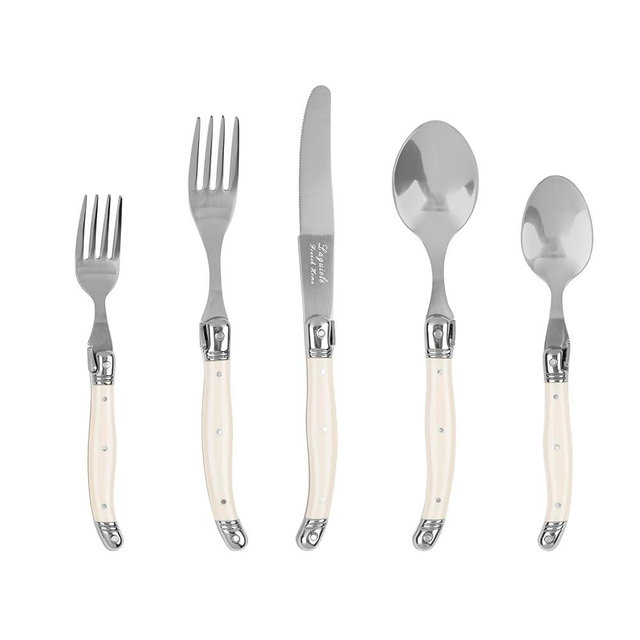 French Home Laguiole 20 Piece Flatware Set – 18/10 Stainless Steel Flatware Set for 4 – Luxurious Ivory-Colored Utensil Set w/Knives, Spoons and Forks