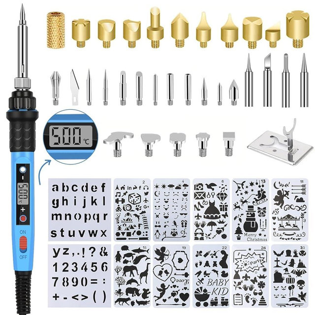 ACRSIKR Wood Burning Kit, LED Display Wood Burning Tool Adjustable Temperature Woodburning Pyrography Pen Kit for Adults 46 Pcs