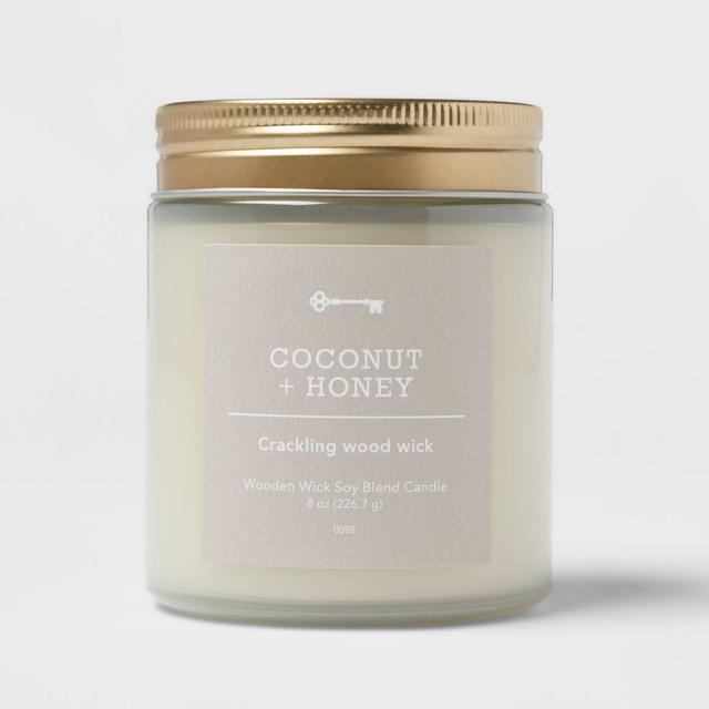 8oz Tinted Gray Glass Candle with Gold Metal Screw Top Lid Coconut and Honey - Threshold™