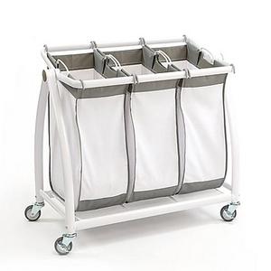 Seville Classics 3-Bag Laundry Hamper Sorter Cart in White