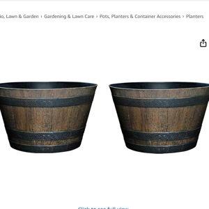 Classic Home and Garden Whiskey Plastic Resin Flower Pot Barrel Planter, Walnut Brown, 20.5" (Pack of 2)