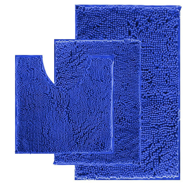 Blue Bathroom Rugs, Super Soft Bath Mat - Non-Slip Bath Rugs, Machine Wash, Dries Quickly - Ultra Soft Bath Mats for Bathroom, 3 Piece Bathroom Rug Set Bath Rugs Bathroom Rugs Non Slip Washable