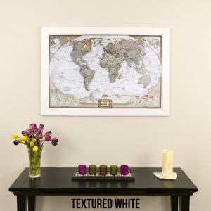 Executive World Travel Map with Pins (with a brown frame, please)