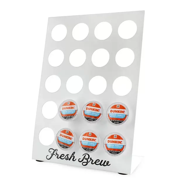 AuldHome Design White Farmhouse Coffee Pod Stand; Enamelware Coffee Pod Holder, K-Cup Compatible