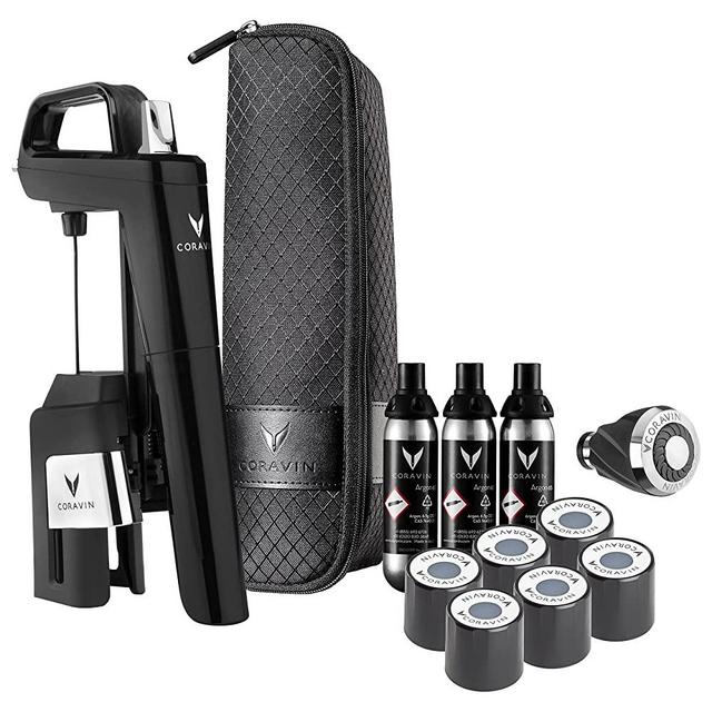 Coravin Timeless Six Plus - Wine Preservation System and Aerator - Includes 3 Argon Gas Capsules, 6 Screwcaps, Aerator, and Carry Case - Piano Black