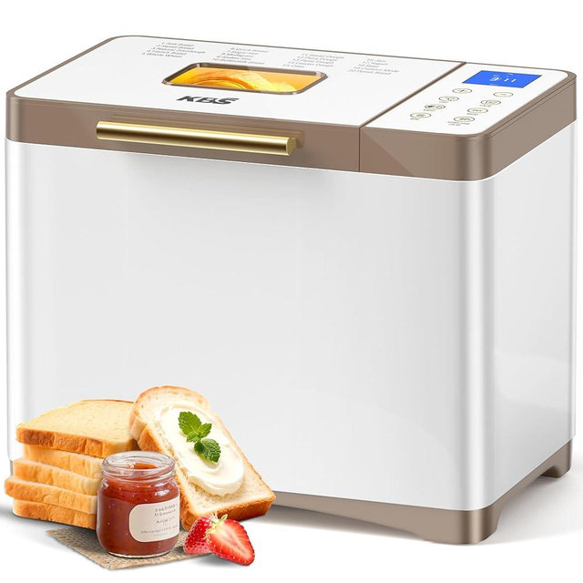 KBS 20-IN-1 Bread Maker with Custom Program, 650W Bread Machine with Nonstick Ceramic Pan & Paddle, 2LB Stainless Steel Bread Maker Machine, Polish Bread, Gluten-Free, Touch Panel, 15H Timer, 3 Colors