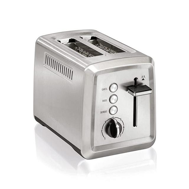 Hamilton Beach 2 Slice Toaster with Extra-Wide Slots, Bagel Setting, Toast Boost, Slide-Out Crumb Tray, Auto-Shutoff & Cancel Button, Defrost Function, Stainless Steel (22794)