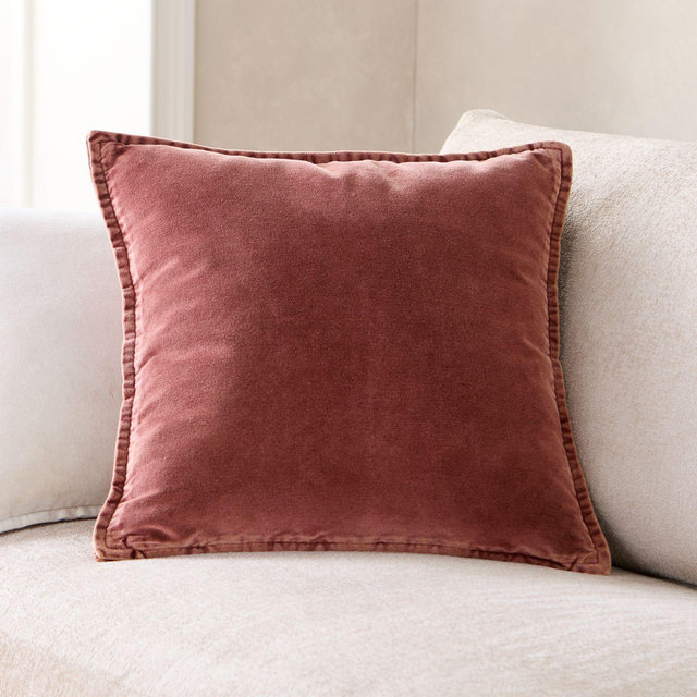 Relaxed Washed Organic Cotton Velvet 20"x20" Chestnut Red Throw Pillow Cover