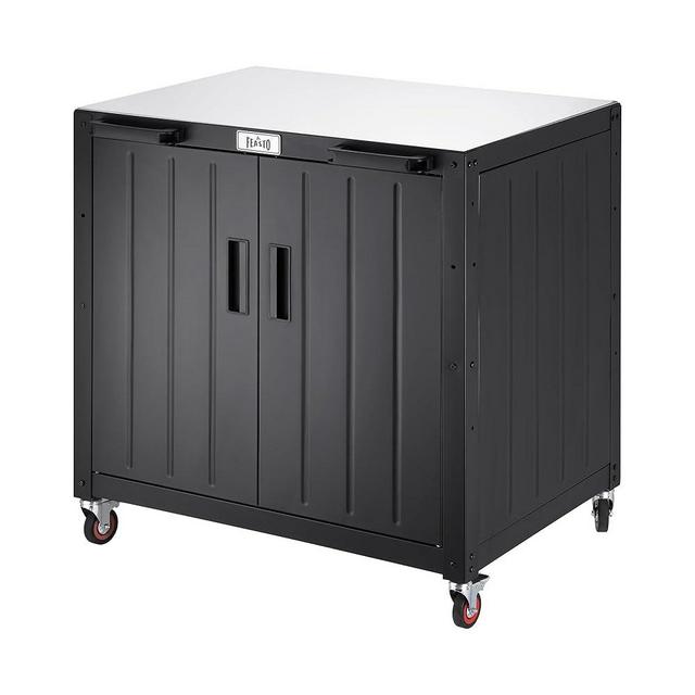 FEASTO Grill Table, Outdoor Bar Cart Grill Cart with Storage Cabinet,Modular Outdoor Kitchen Island, Outdoor Grill Station with 304 Stainless Steel Top,Pizza Oven Table for Lawn & Garden,L35.4” x W24”