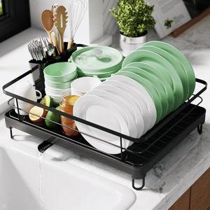 Kitsure Dish Drying Rack- Space-Saving Dish Rack, Dish Racks for Kitchen Counter, Stainless Steel Kitchen Drying Rack with a Cutlery Holder, 12.7''W x 16.7''L, Black