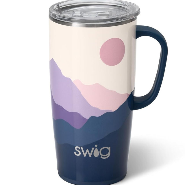 Swig Life 22oz Travel Mug, Insulated Tumbler with Handle and Lid, Cup Holder Friendly, Dishwasher Safe, Stainless Steel, Travel Coffee Cup, Insulated Mug with Lid (Moon Shine)